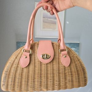 Banana Republic Woven Straw Dome Bag with Pink Trim